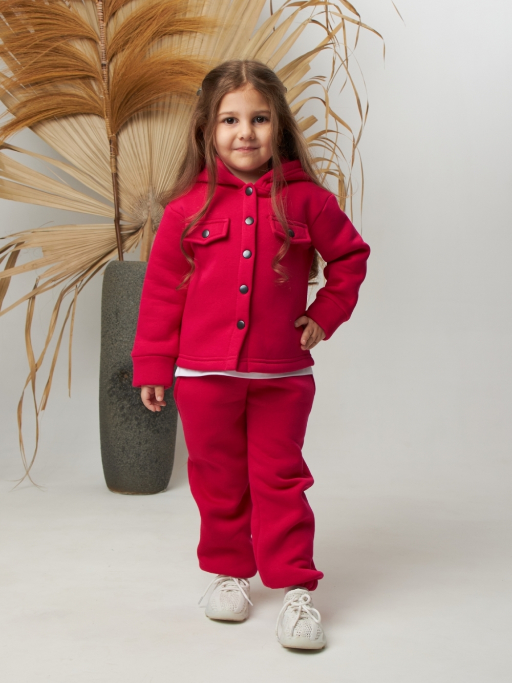 333. Костюм детский (Брюки+Толстовка) на кнопках, фуксия, хлопок 65%, 35% ПЭ, 3-х нитка с  начесом 98,104,110,116