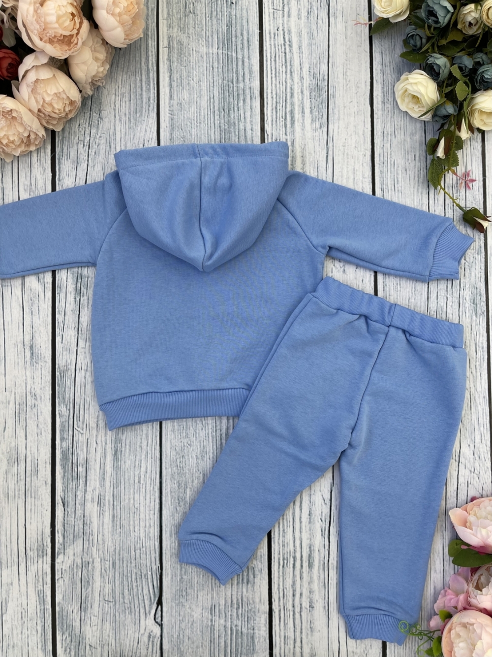 311-Г. Свитшот с капюшоном + Штаны, хлопок 65%, 35% ПЭ, 3-х нитка ( без начеса) голубой 80,86,92