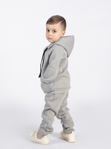 296-С. Свитшот с капюшоном  + Штаны, хлопок 65%, 35% ПЭ, 3-х нитка (начес) серый  122,128,134,140