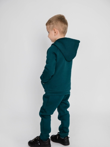 296-И. Свитшот с капюшоном + Штаны, хлопок 65%, 35% ПЭ, 3-х нитка (начес) изумрудный 80,86,92