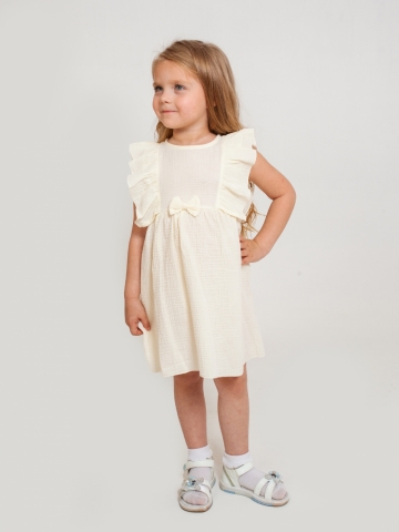 Купить 322-СЛ. Платье из муслина детское, хлопок 100% сливочный, р. 98,104,110,116 в Ялте