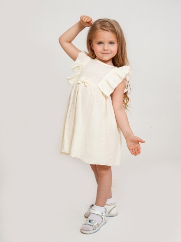 Купить 322-СЛ. Платье из муслина детское, хлопок 100% сливочный, р. 74,80,86,92 в Ялте