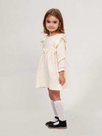 Купить 321-СЛ. Платье из муслина детское, хлопок 100% сливочный, р. 74,80,86,92 в Ялте